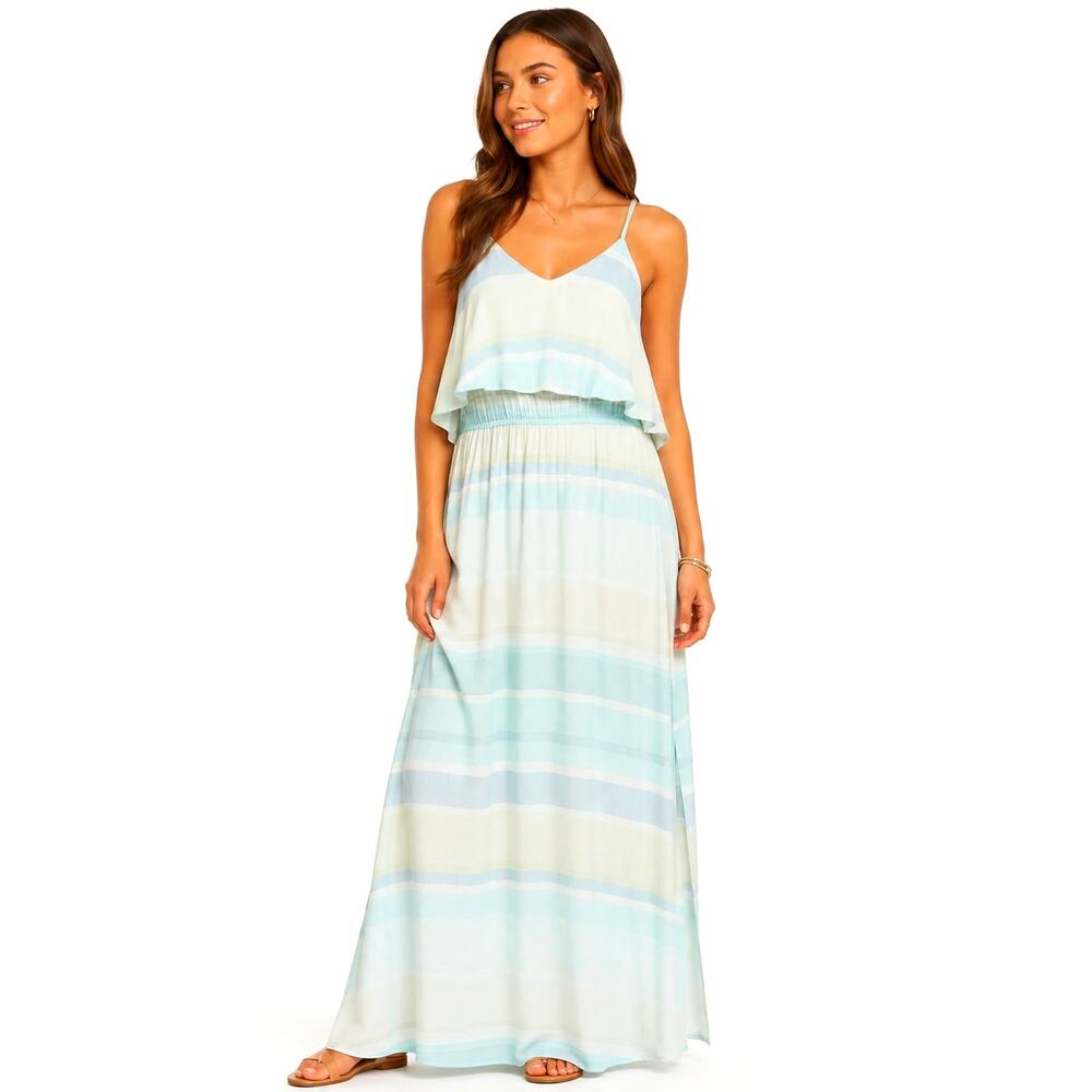 Lauren Conrad Multicolor Striped Ruffle Layered Boho Style Summer Maxi Dress